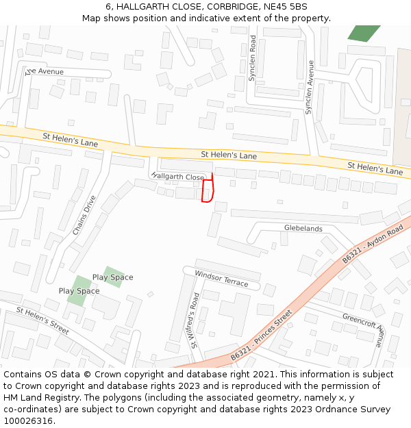 6, HALLGARTH CLOSE, CORBRIDGE, NE45 5BS: Location map and indicative extent of plot