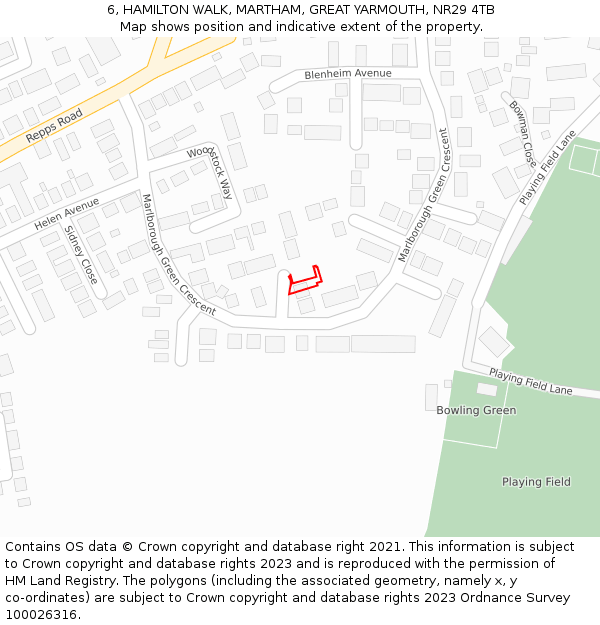 6, HAMILTON WALK, MARTHAM, GREAT YARMOUTH, NR29 4TB: Location map and indicative extent of plot