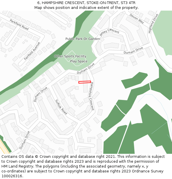 6, HAMPSHIRE CRESCENT, STOKE-ON-TRENT, ST3 4TR: Location map and indicative extent of plot