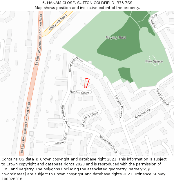 6, HANAM CLOSE, SUTTON COLDFIELD, B75 7SS: Location map and indicative extent of plot