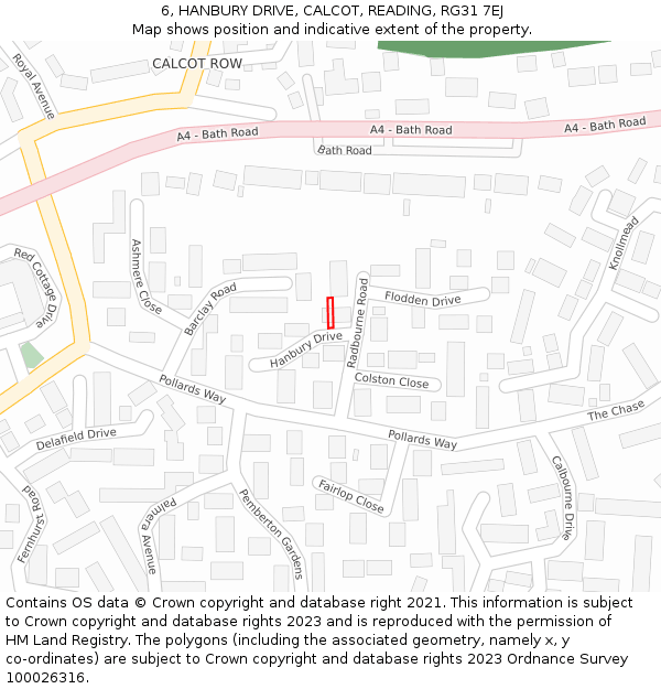 6, HANBURY DRIVE, CALCOT, READING, RG31 7EJ: Location map and indicative extent of plot