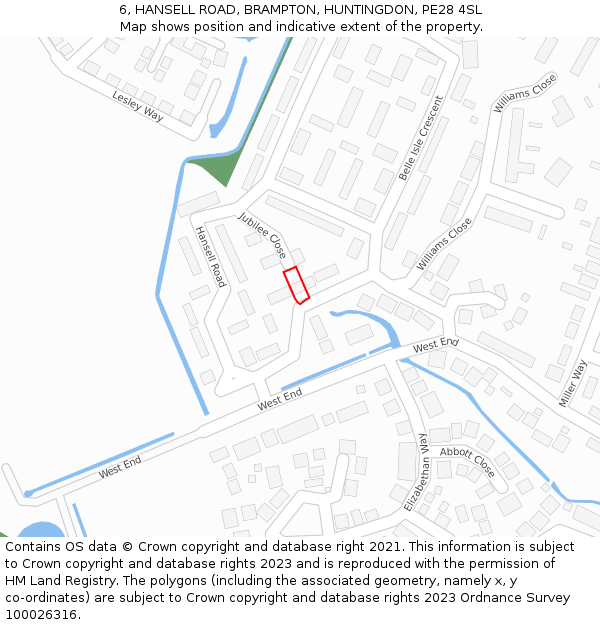 6, HANSELL ROAD, BRAMPTON, HUNTINGDON, PE28 4SL: Location map and indicative extent of plot
