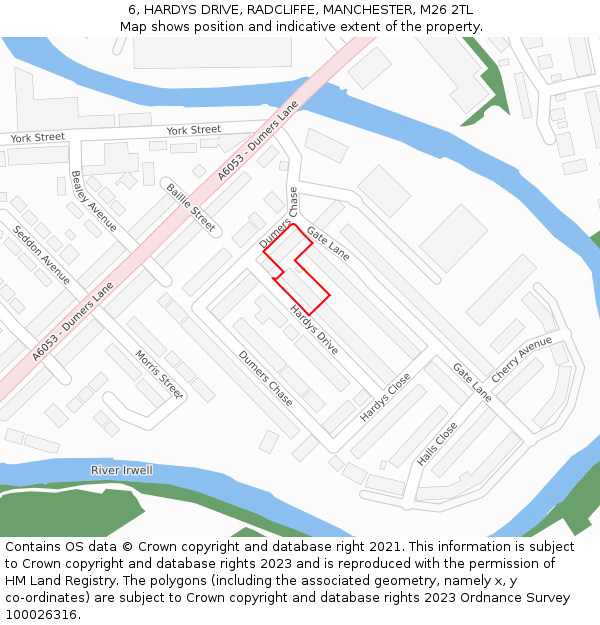 6, HARDYS DRIVE, RADCLIFFE, MANCHESTER, M26 2TL: Location map and indicative extent of plot