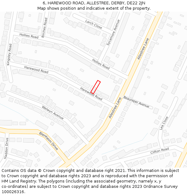 6, HAREWOOD ROAD, ALLESTREE, DERBY, DE22 2JN: Location map and indicative extent of plot
