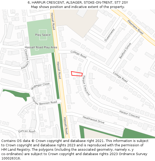6, HARPUR CRESCENT, ALSAGER, STOKE-ON-TRENT, ST7 2SY: Location map and indicative extent of plot
