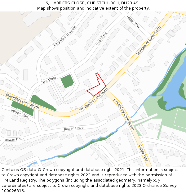 6, HARRIERS CLOSE, CHRISTCHURCH, BH23 4SL: Location map and indicative extent of plot