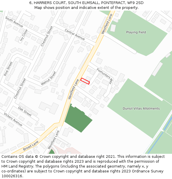 6, HARRIERS COURT, SOUTH ELMSALL, PONTEFRACT, WF9 2SD: Location map and indicative extent of plot