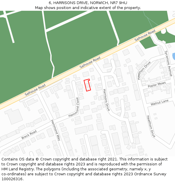 6, HARRISONS DRIVE, NORWICH, NR7 9HU: Location map and indicative extent of plot