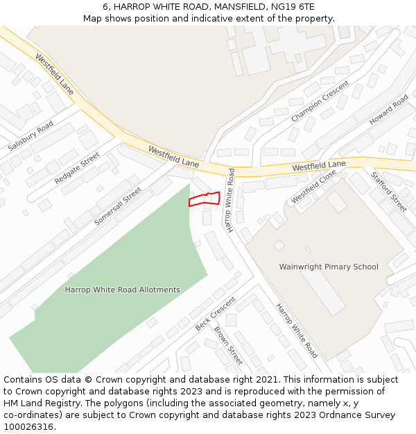 6, HARROP WHITE ROAD, MANSFIELD, NG19 6TE: Location map and indicative extent of plot