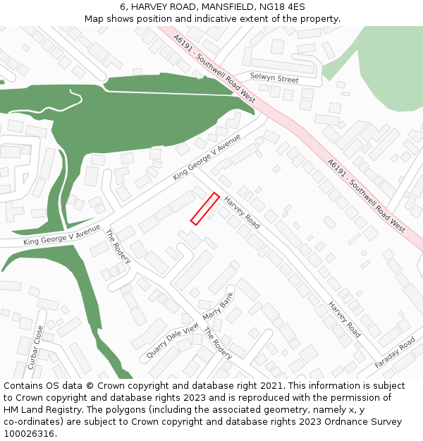 6, HARVEY ROAD, MANSFIELD, NG18 4ES: Location map and indicative extent of plot