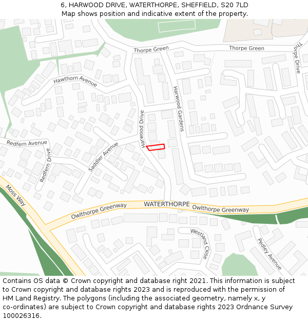 6, HARWOOD DRIVE, WATERTHORPE, SHEFFIELD, S20 7LD: Location map and indicative extent of plot