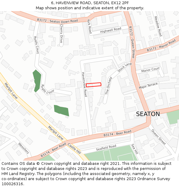 6, HAVENVIEW ROAD, SEATON, EX12 2PF: Location map and indicative extent of plot