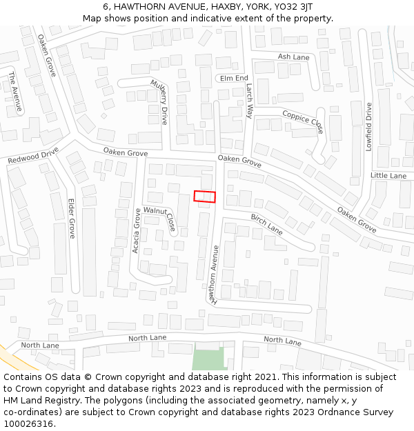 6, HAWTHORN AVENUE, HAXBY, YORK, YO32 3JT: Location map and indicative extent of plot
