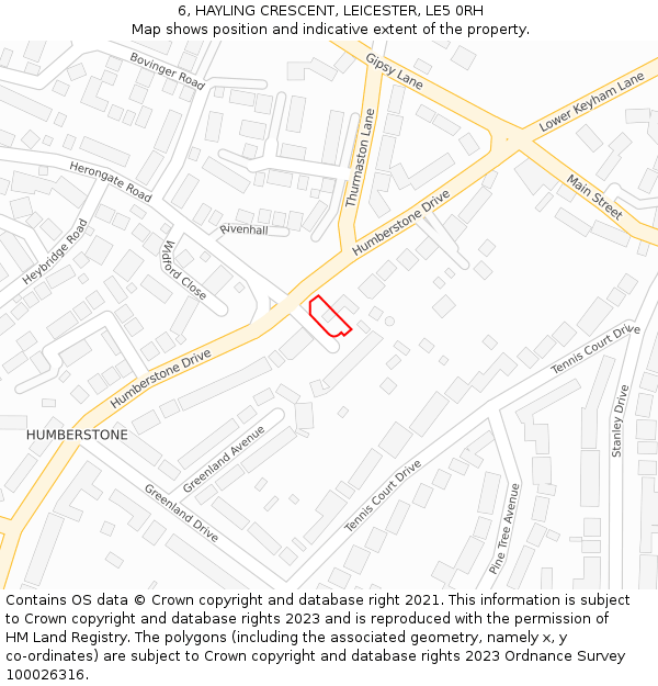 6, HAYLING CRESCENT, LEICESTER, LE5 0RH: Location map and indicative extent of plot