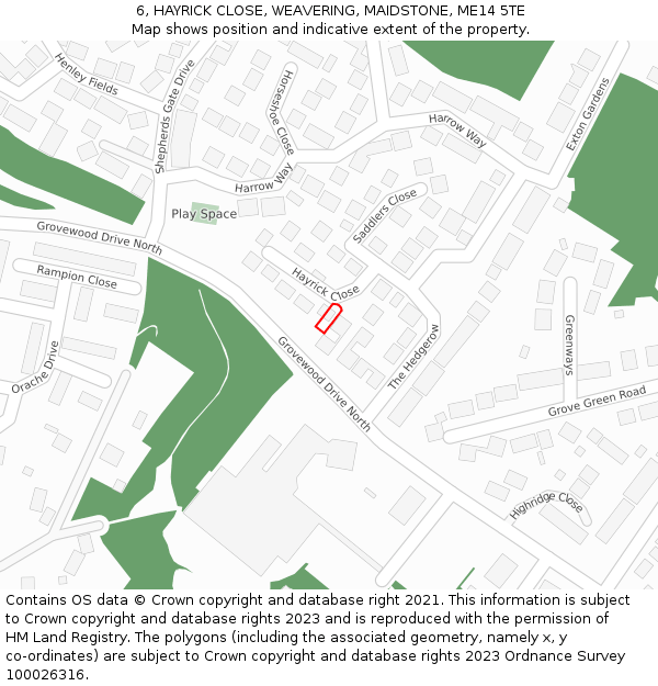 6, HAYRICK CLOSE, WEAVERING, MAIDSTONE, ME14 5TE: Location map and indicative extent of plot