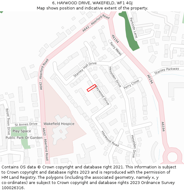 6, HAYWOOD DRIVE, WAKEFIELD, WF1 4GJ: Location map and indicative extent of plot