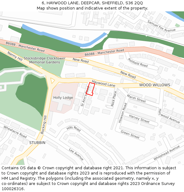 6, HAYWOOD LANE, DEEPCAR, SHEFFIELD, S36 2QQ: Location map and indicative extent of plot