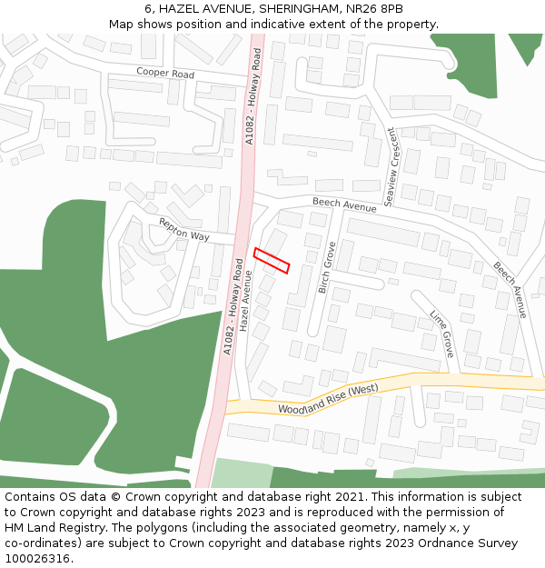 6, HAZEL AVENUE, SHERINGHAM, NR26 8PB: Location map and indicative extent of plot