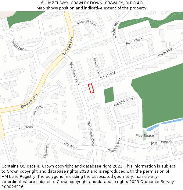 6, HAZEL WAY, CRAWLEY DOWN, CRAWLEY, RH10 4JR: Location map and indicative extent of plot