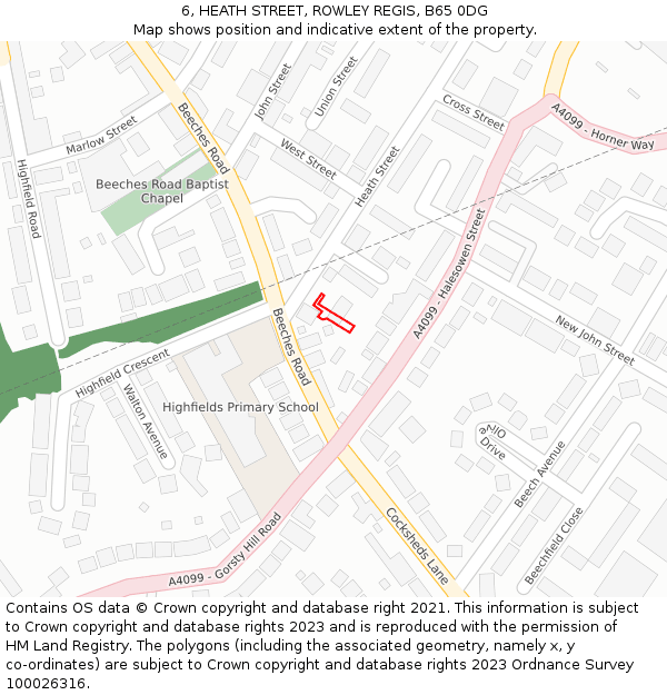 6, HEATH STREET, ROWLEY REGIS, B65 0DG: Location map and indicative extent of plot