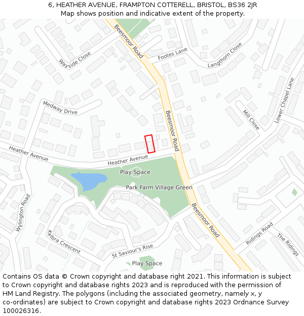 6, HEATHER AVENUE, FRAMPTON COTTERELL, BRISTOL, BS36 2JR: Location map and indicative extent of plot
