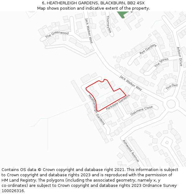 6, HEATHERLEIGH GARDENS, BLACKBURN, BB2 4SX: Location map and indicative extent of plot