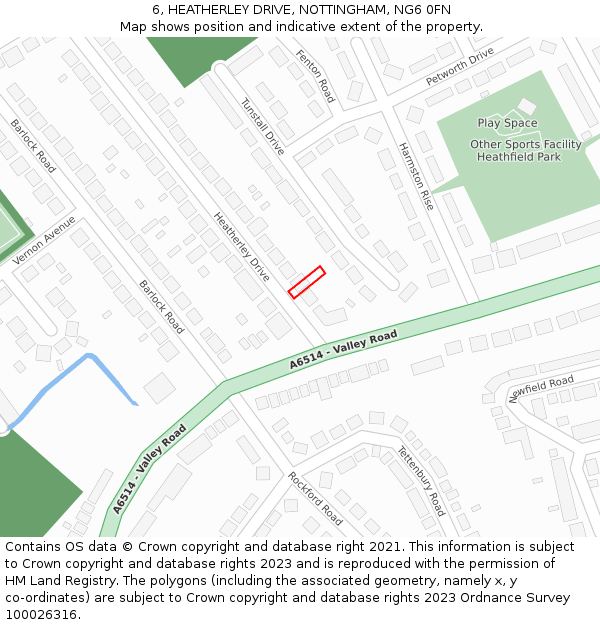 6, HEATHERLEY DRIVE, NOTTINGHAM, NG6 0FN: Location map and indicative extent of plot