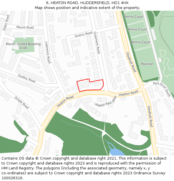 6, HEATON ROAD, HUDDERSFIELD, HD1 4HX: Location map and indicative extent of plot
