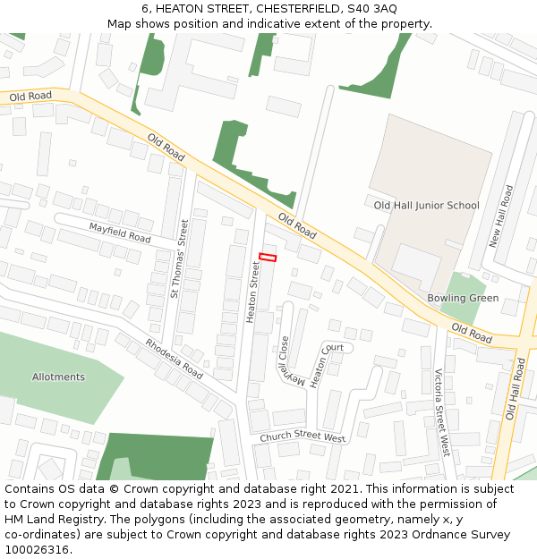 6, HEATON STREET, CHESTERFIELD, S40 3AQ: Location map and indicative extent of plot