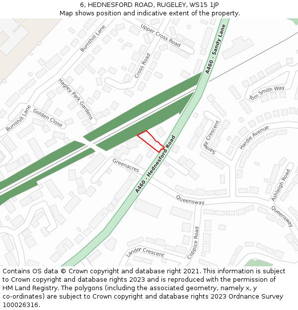 6, HEDNESFORD ROAD, RUGELEY, WS15 1JP: Location map and indicative extent of plot