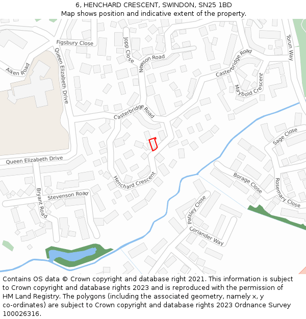 6, HENCHARD CRESCENT, SWINDON, SN25 1BD: Location map and indicative extent of plot
