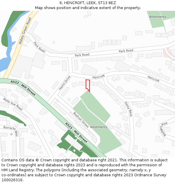 6, HENCROFT, LEEK, ST13 8EZ: Location map and indicative extent of plot