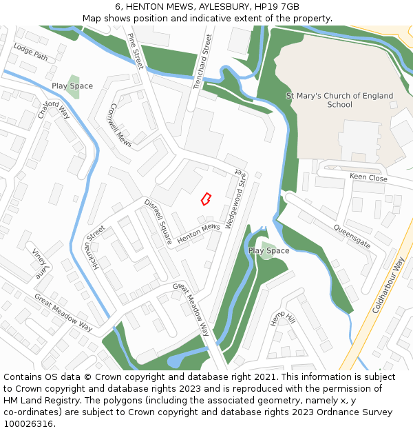6, HENTON MEWS, AYLESBURY, HP19 7GB: Location map and indicative extent of plot