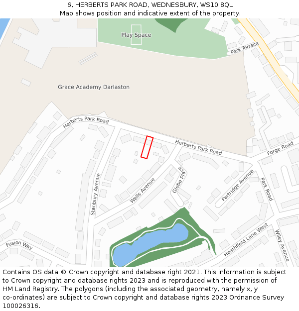 6, HERBERTS PARK ROAD, WEDNESBURY, WS10 8QL: Location map and indicative extent of plot