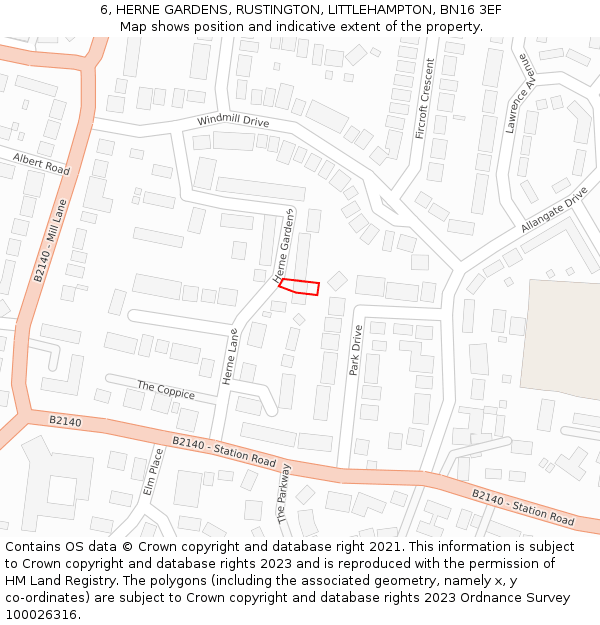 6, HERNE GARDENS, RUSTINGTON, LITTLEHAMPTON, BN16 3EF: Location map and indicative extent of plot