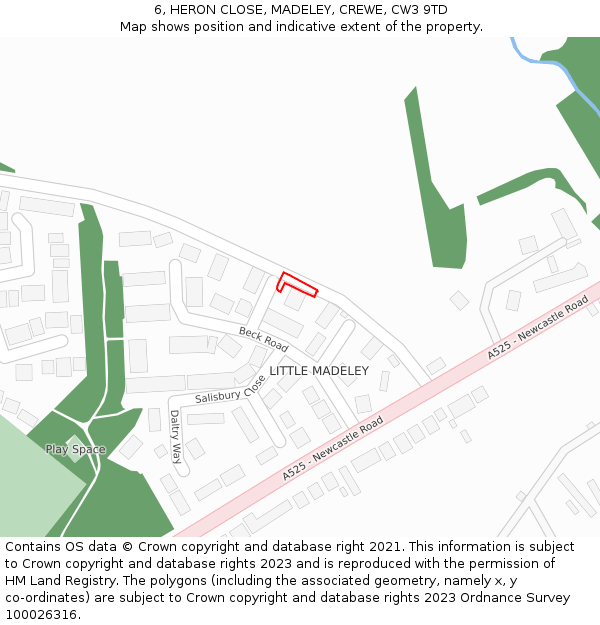 6, HERON CLOSE, MADELEY, CREWE, CW3 9TD: Location map and indicative extent of plot