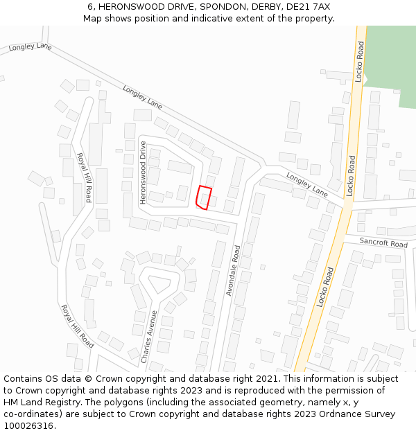 6, HERONSWOOD DRIVE, SPONDON, DERBY, DE21 7AX: Location map and indicative extent of plot