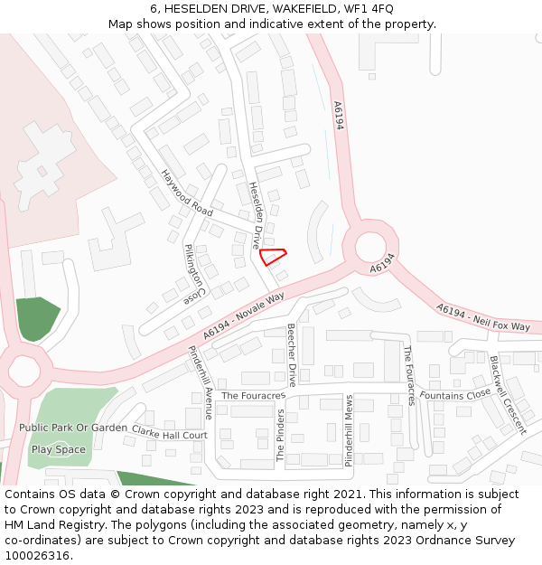 6, HESELDEN DRIVE, WAKEFIELD, WF1 4FQ: Location map and indicative extent of plot