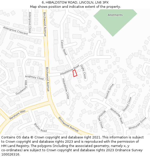6, HIBALDSTOW ROAD, LINCOLN, LN6 3PX: Location map and indicative extent of plot