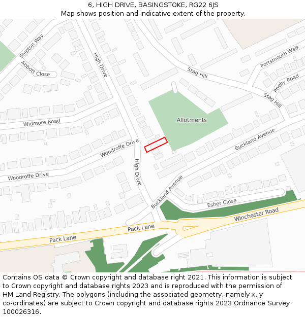 6, HIGH DRIVE, BASINGSTOKE, RG22 6JS: Location map and indicative extent of plot