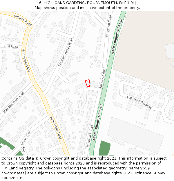 6, HIGH OAKS GARDENS, BOURNEMOUTH, BH11 9LJ: Location map and indicative extent of plot