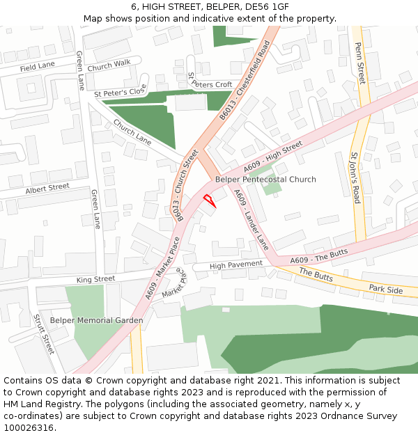 6, HIGH STREET, BELPER, DE56 1GF: Location map and indicative extent of plot
