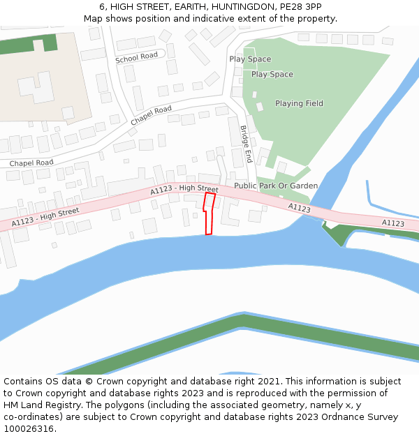 6, HIGH STREET, EARITH, HUNTINGDON, PE28 3PP: Location map and indicative extent of plot