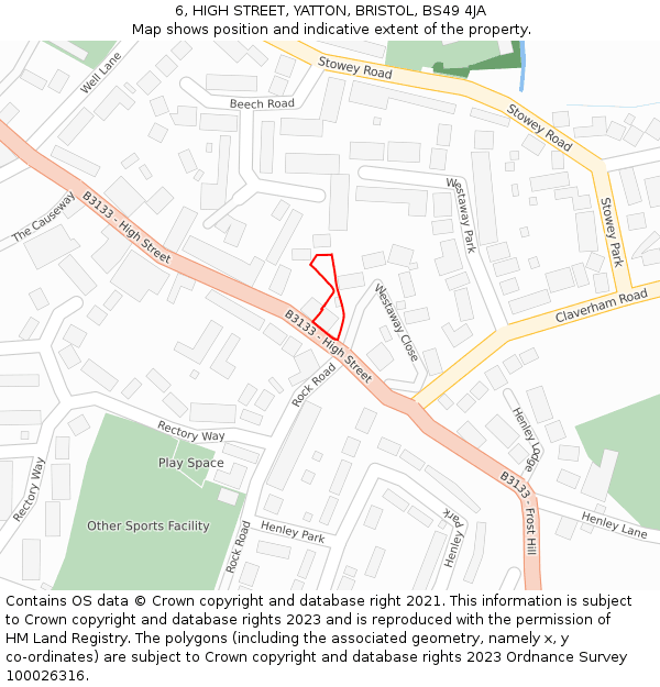 6, HIGH STREET, YATTON, BRISTOL, BS49 4JA: Location map and indicative extent of plot