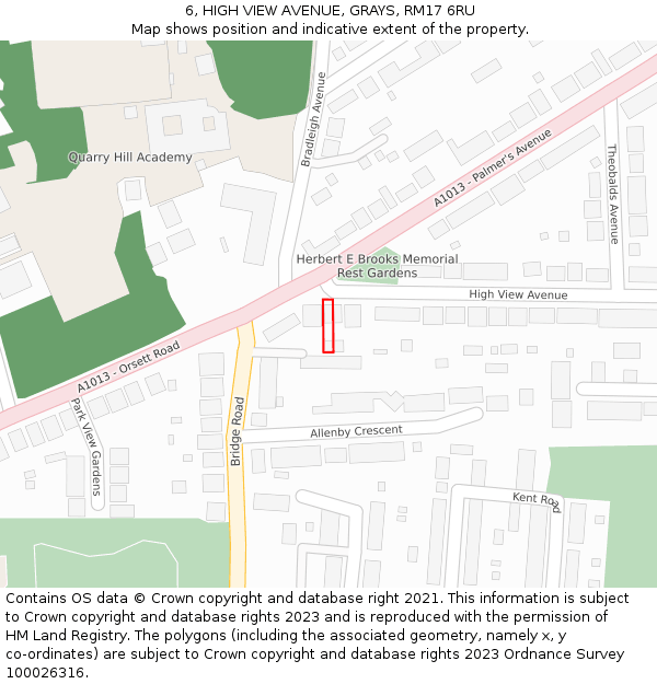 6, HIGH VIEW AVENUE, GRAYS, RM17 6RU: Location map and indicative extent of plot
