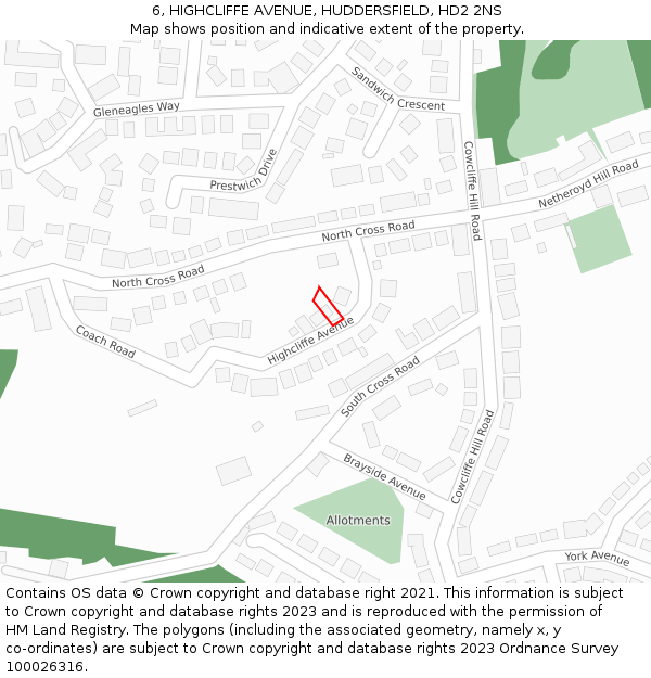 6, HIGHCLIFFE AVENUE, HUDDERSFIELD, HD2 2NS: Location map and indicative extent of plot