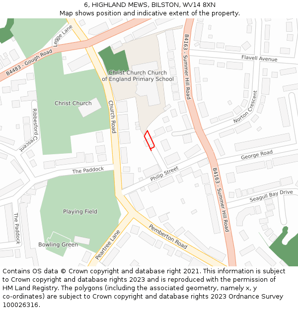 6, HIGHLAND MEWS, BILSTON, WV14 8XN: Location map and indicative extent of plot