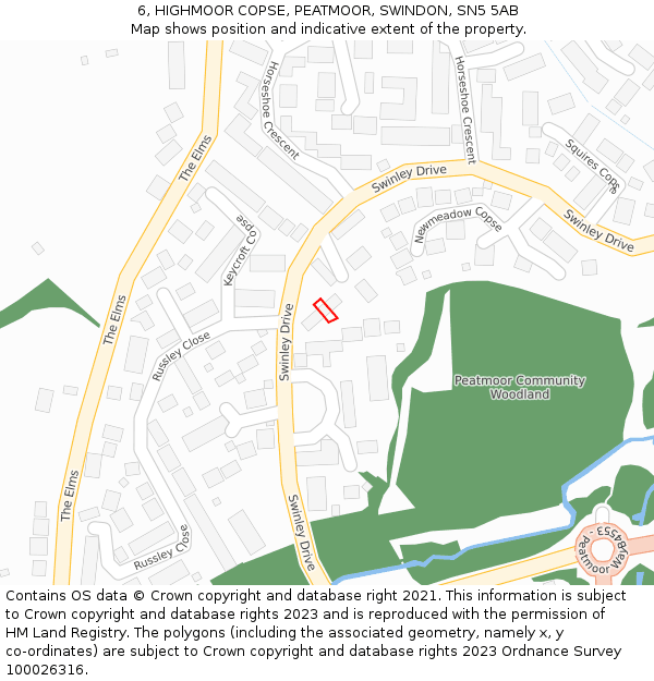6, HIGHMOOR COPSE, PEATMOOR, SWINDON, SN5 5AB: Location map and indicative extent of plot
