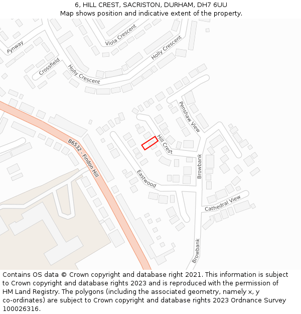 6, HILL CREST, SACRISTON, DURHAM, DH7 6UU: Location map and indicative extent of plot