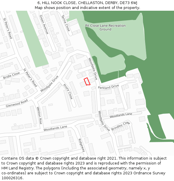 6, HILL NOOK CLOSE, CHELLASTON, DERBY, DE73 6WJ: Location map and indicative extent of plot